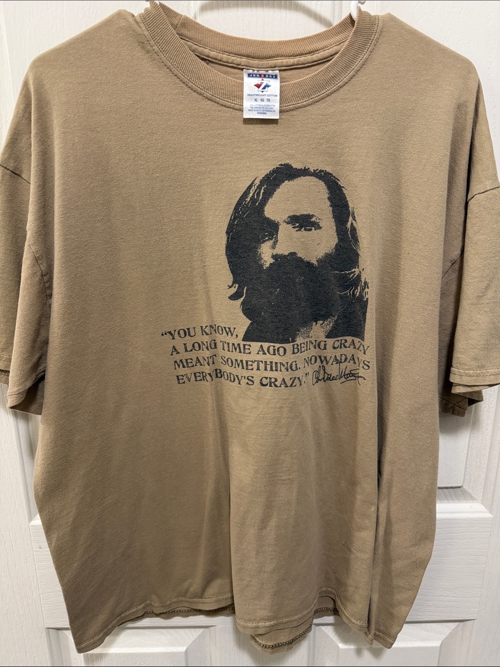 Y2K Jerzees Brown Charles Manson Short Sleeve Tee With Quote